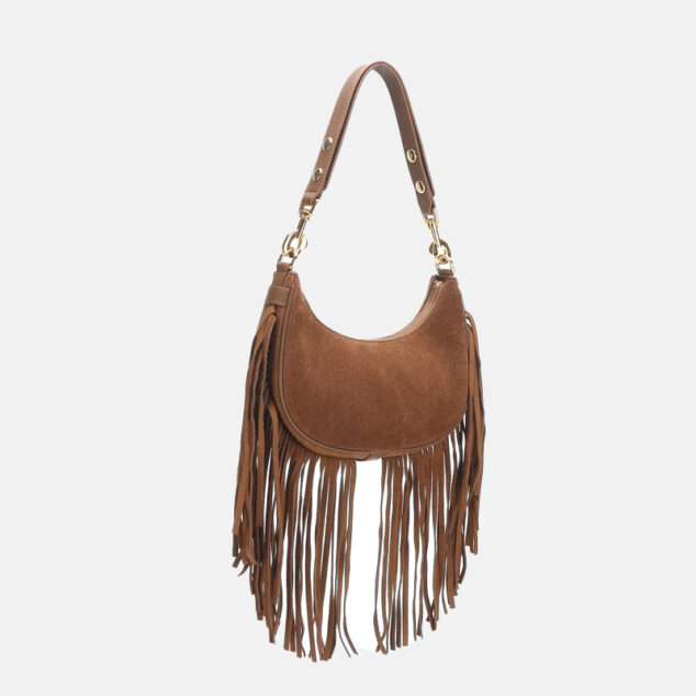 Women's Genuine Leather Fringe Crescent Crossbody Shoulder Bag - ROMY TISA