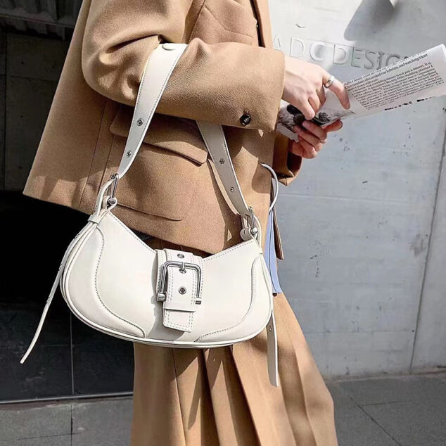 Baguette Large - White leather bag
