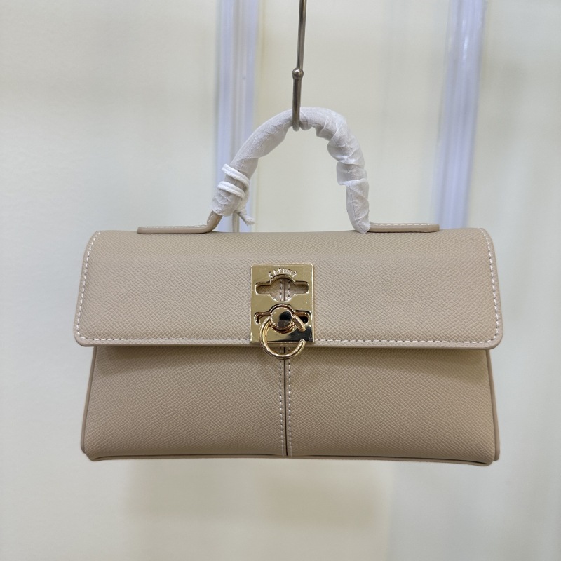 Women's Genuine Leather Lock Buckle Crossbody Bag with Top Handle