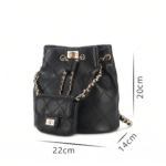 Damen Echtes Leder Gesteppte Kette Rucksack Eimer Tasche