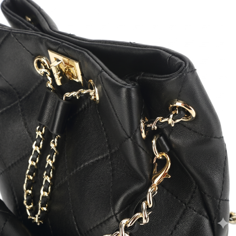 Damen Echtes Leder Gesteppte Kette Rucksack Eimer Tasche