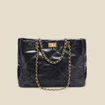 Women's Genuine Leather Quilted Chain Crossbody Tote Bag