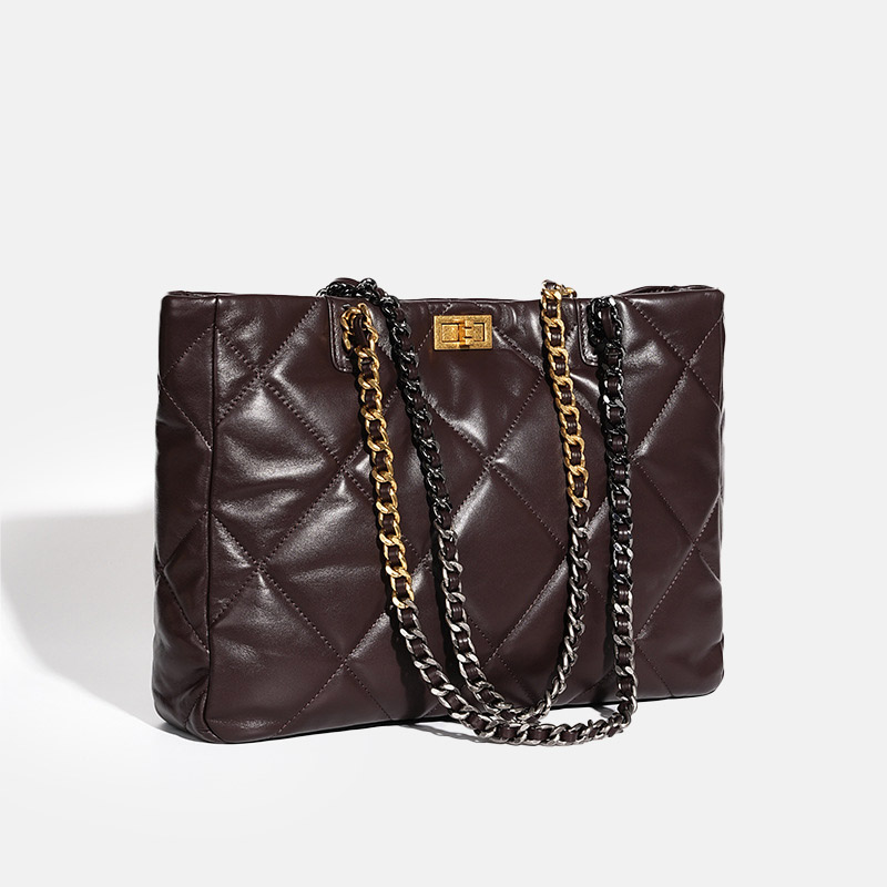 Sac fourre-tout en cuir véritable à chaîne matelassée pour femmes