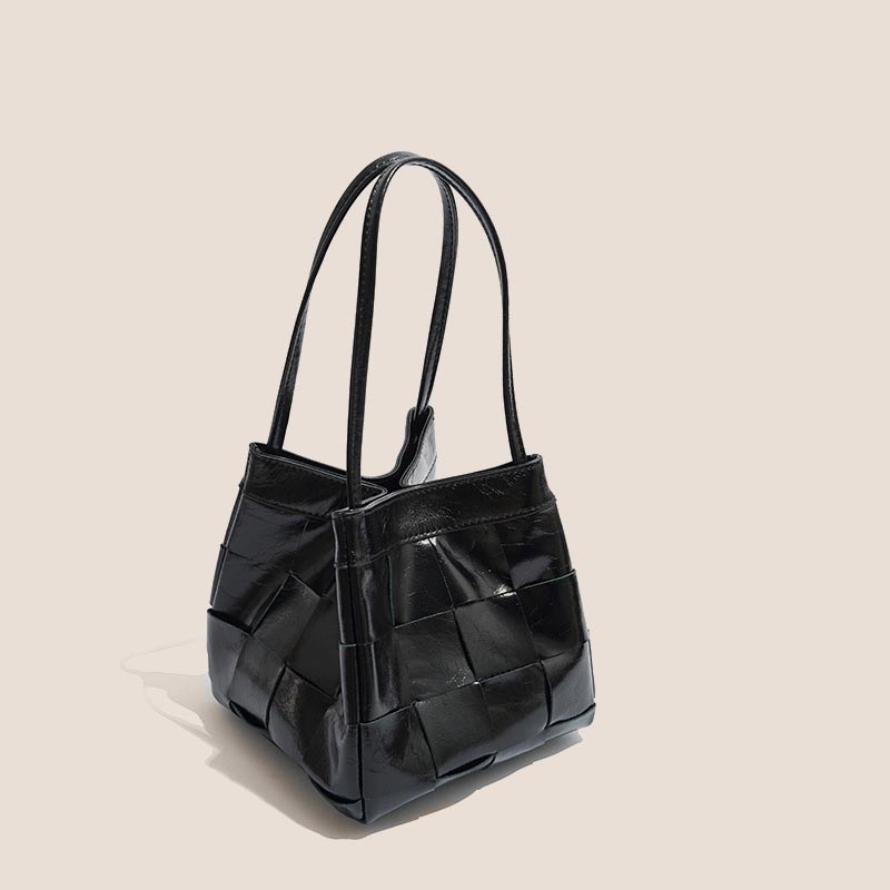 Women's Genuine Leather Woven Crossbody Bucket Bags