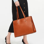 Women's Minimalist  Genuine Leather Plain Tote Bag