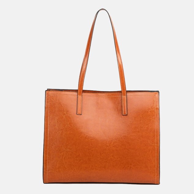 Women's Minimalist Genuine Leather Plain Tote Bag - ROMY TISA