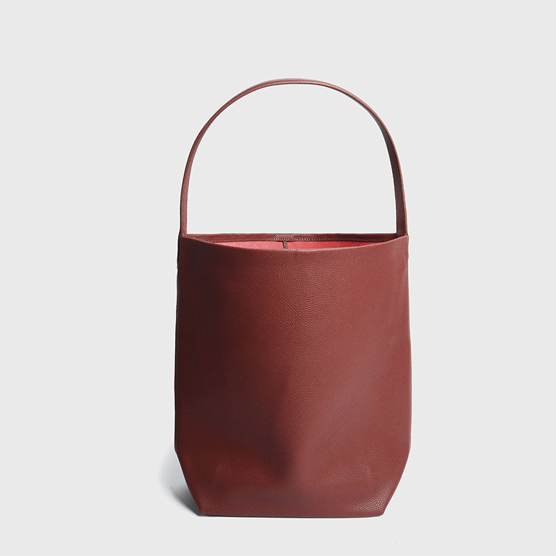 Women's Minimalist Genuine Leather Shoulder Bucket Bag with Drawstring -  ROMY TISA