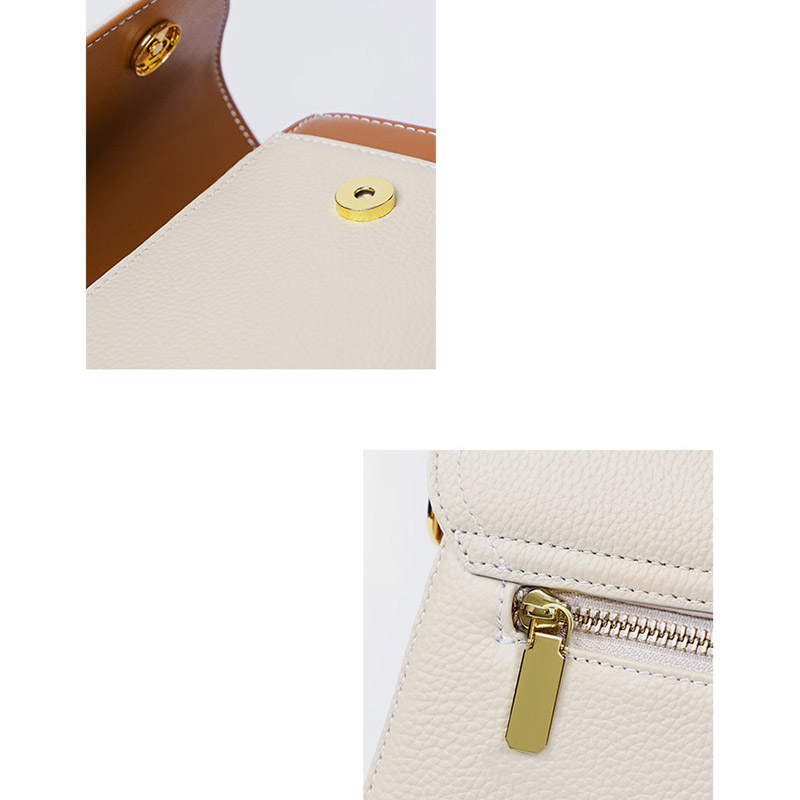 Sac à main rétro en cuir véritable avec bloc de couleurs et poignée supérieure