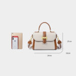 Sac à main rétro en cuir véritable avec bloc de couleurs et poignée supérieure