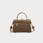 Sac à main rétro en cuir véritable avec bloc de couleurs et poignée supérieure