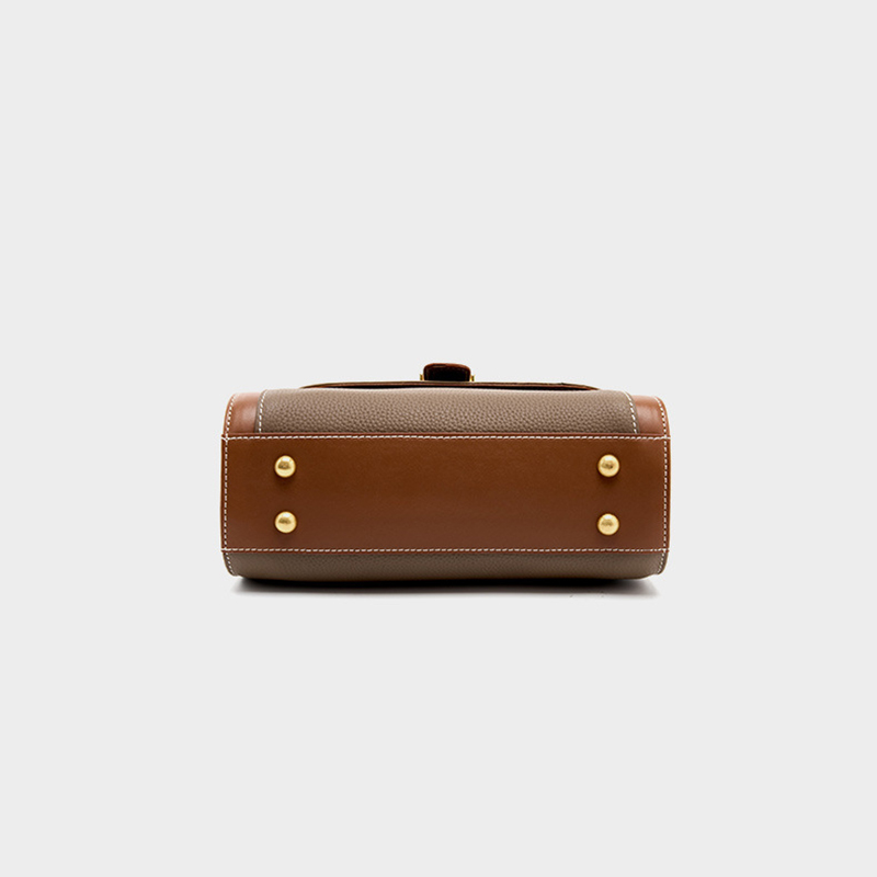 Sac à main rétro en cuir véritable avec bloc de couleurs et poignée supérieure