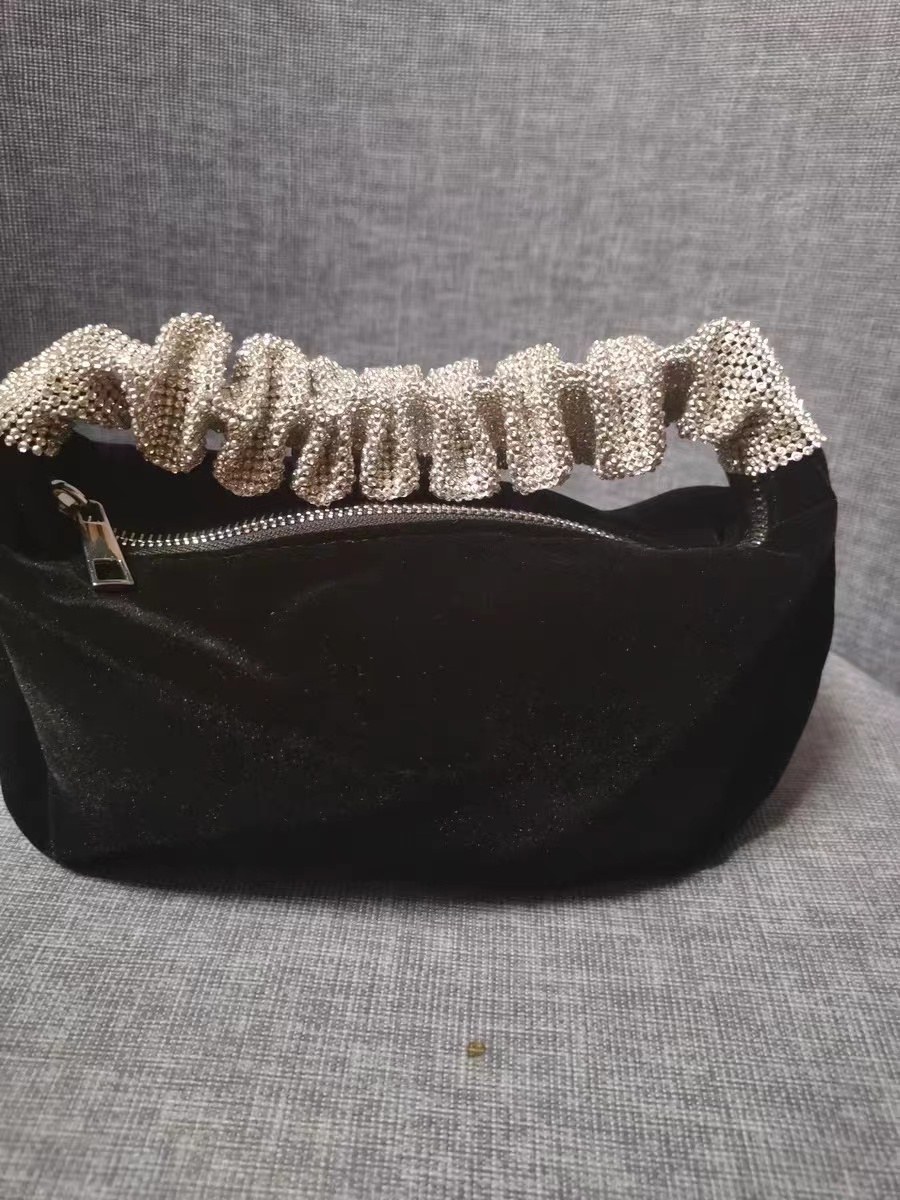 Women's Black Velvet Slouch Top Handle Evening Clutch Bags photo review