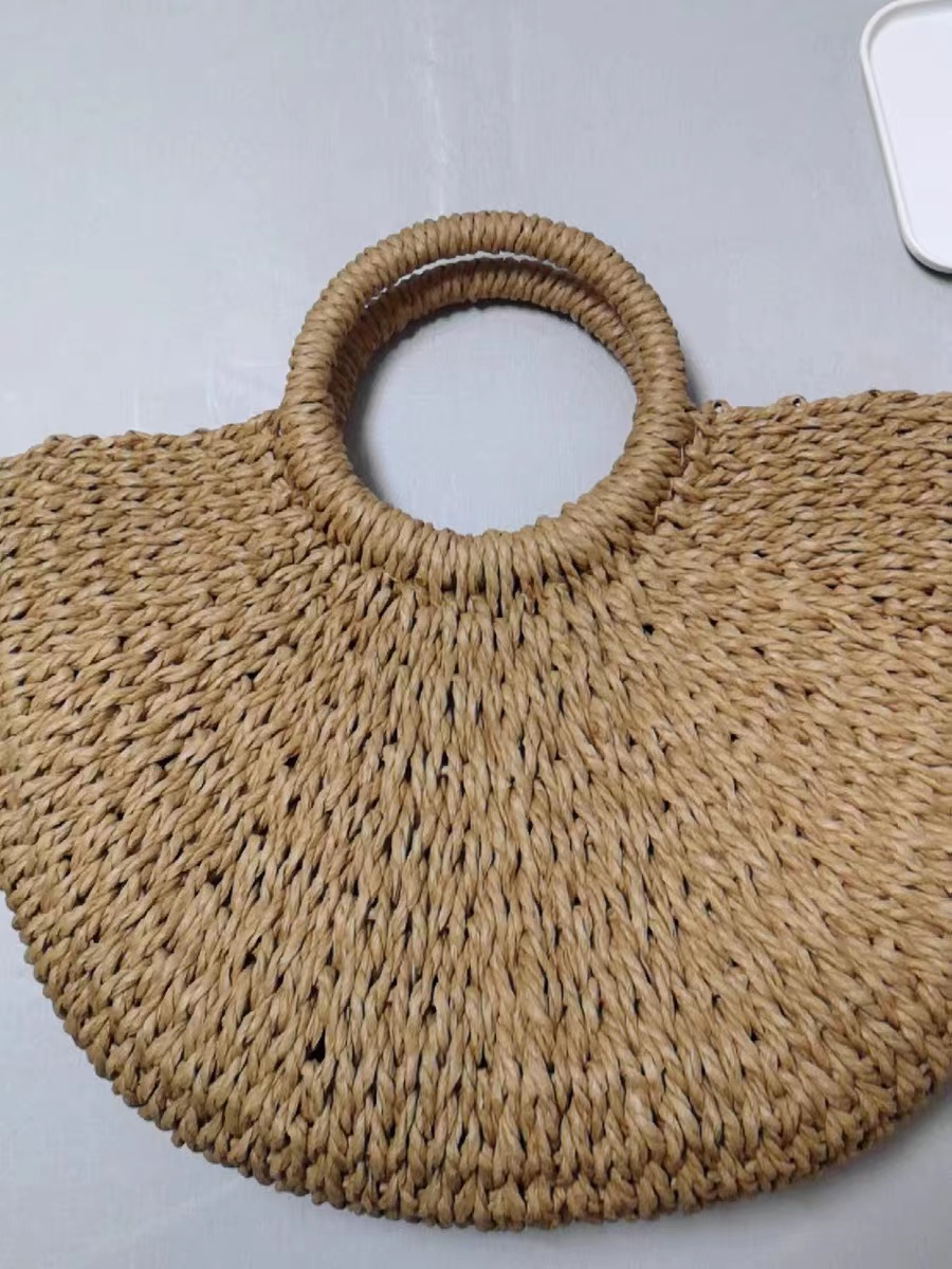 Women's Straw Woven Circle Handle Tote photo review