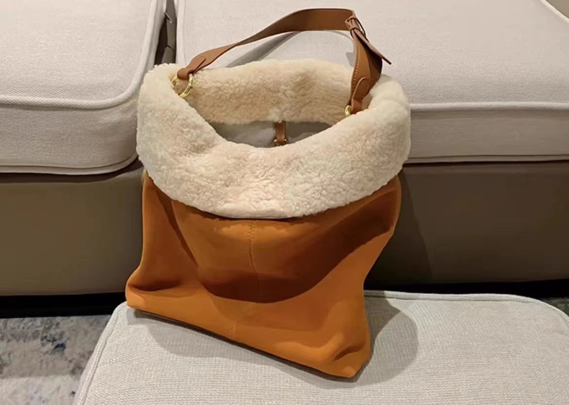 Women's Shearling Soft Shoulder Tote Bags in Genuine Suede Leather photo review