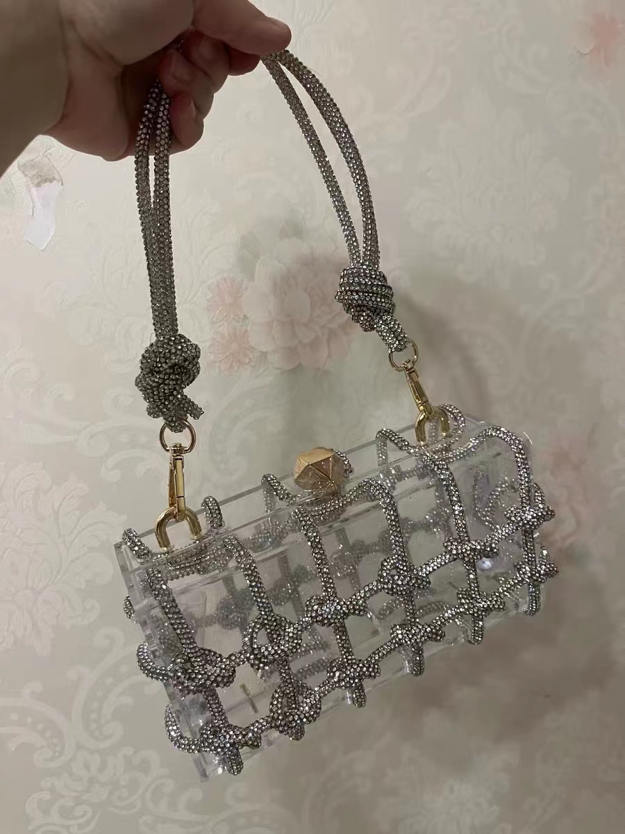 Women's Rhinestone Straps Caged Clear Bags photo review