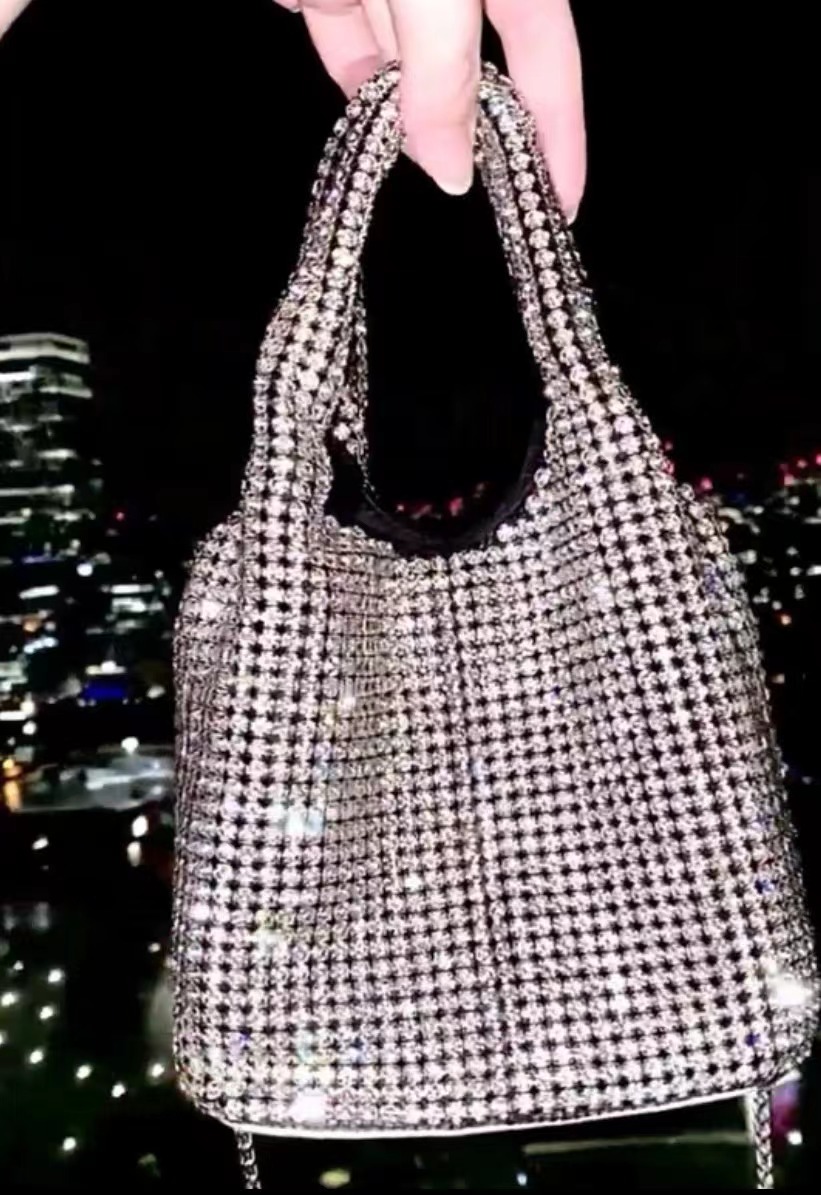 Women's Small Rhinestones Evening Bucket Bags with Chains photo review