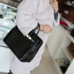 Women's Alligator Print Top Handle Bags in Split Leather