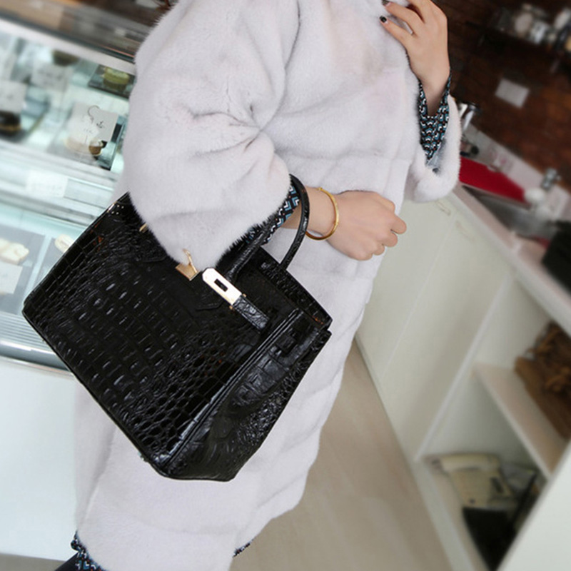 Women's Alligator Print Top Handle Bags in Split Leather