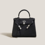 Women's Black Leather Crossbody Top Handle Bag