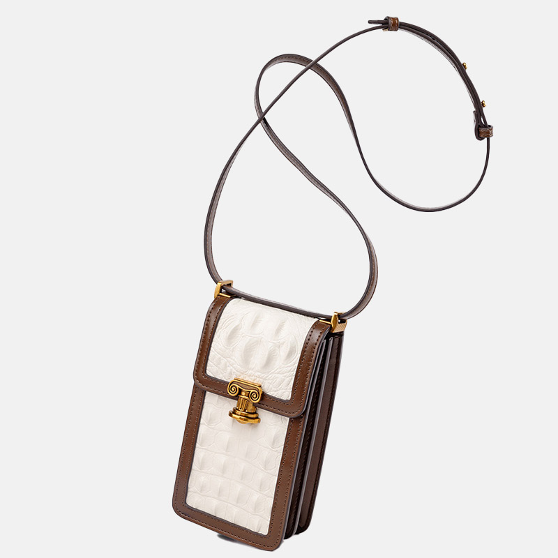 Mini sac à main Ivory White en cuir véritable à motif de crocodile Sac à bandoulière