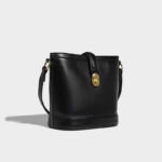 Women's Minimalist Genuine Leather Lock Buckle Crossbody Bucket Bag