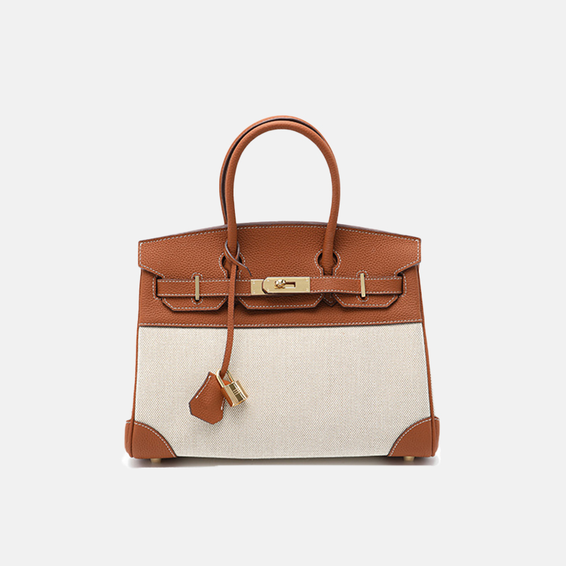 Women's Two Tone Leather & Canvas Handbags
