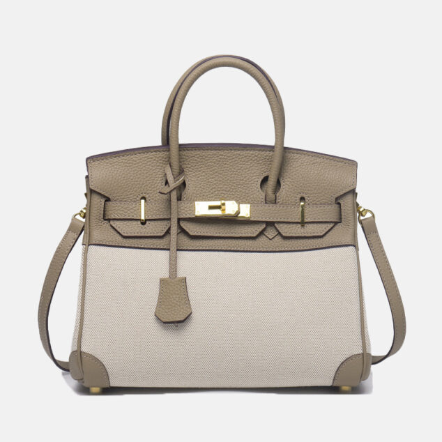 Women's Two Tone Leather & Canvas Top Handle Bags