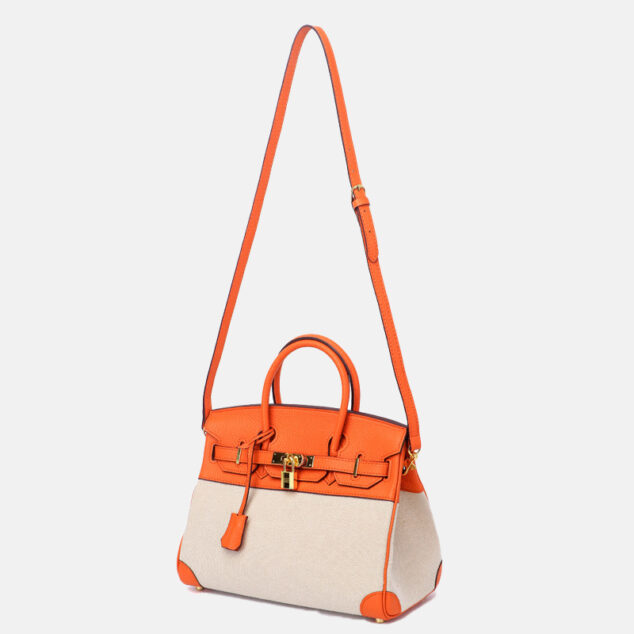 Women's Two Tone Leather & Canvas Top Handle Bags