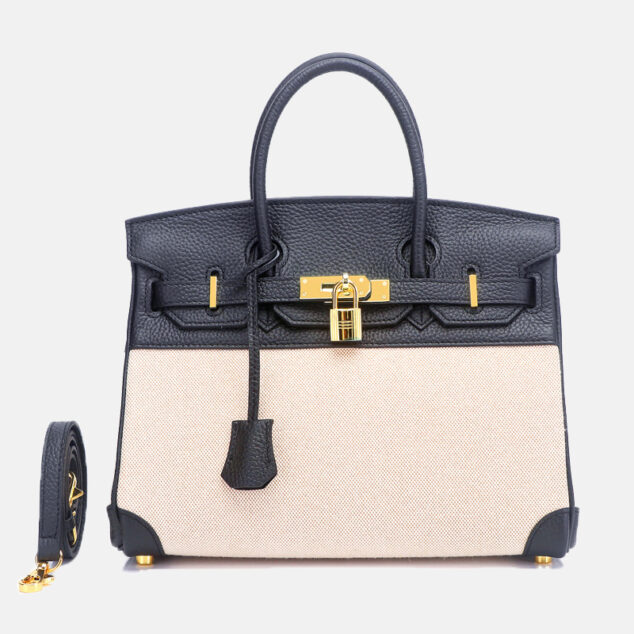 Women's Two Tone Leather & Canvas Top Handle Bags