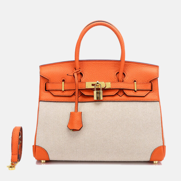 Women's Two Tone Leather & Canvas Top Handle Bags