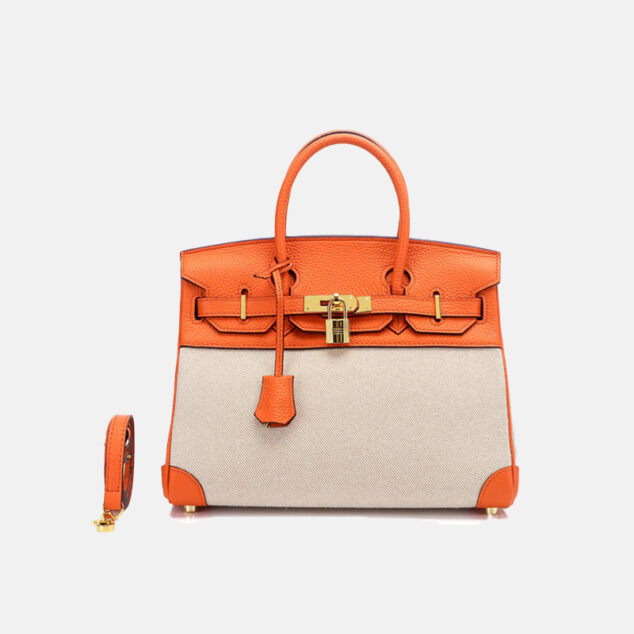 Women's Two Tone Leather & Canvas Top Handle Bags
