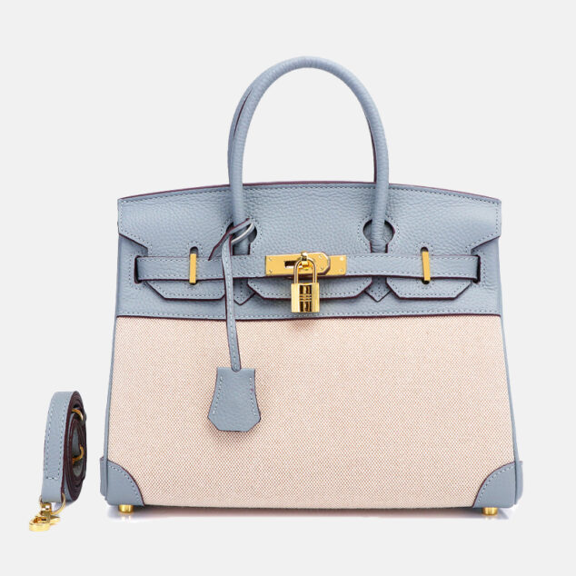 Women's Two Tone Leather & Canvas Top Handle Bags