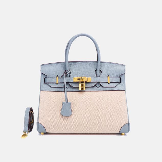 Women's Two Tone Leather & Canvas Top Handle Bags