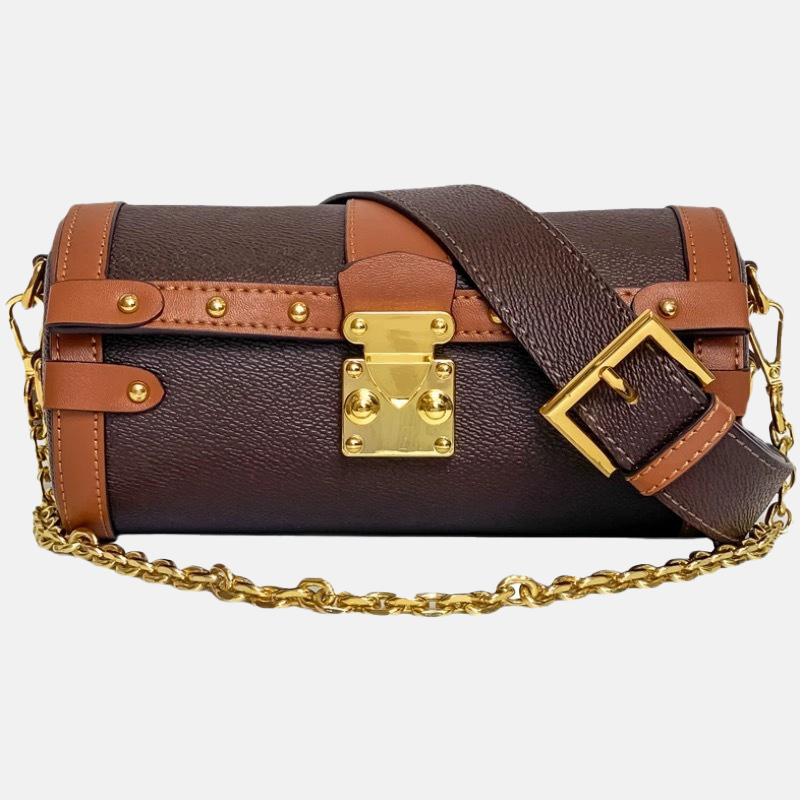 Women's Vintage Floral Genuine Leather Chain Crossbody Box Bag