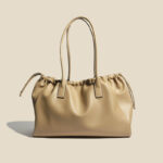 Women's Vintage Leather Pleated Drawstring Shoulder Tote Bag