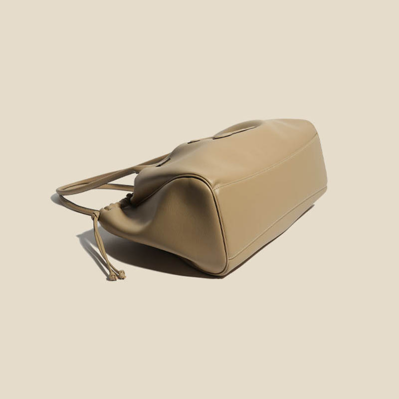 Women's Vintage Leather Pleated Drawstring Shoulder Tote Bag