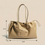 Women's Vintage Leather Pleated Drawstring Shoulder Tote Bag
