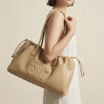 Women's Vintage Leather Pleated Drawstring Shoulder Tote Bag