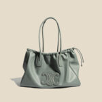 Women's Vintage Leather Pleated Drawstring Tote Bag