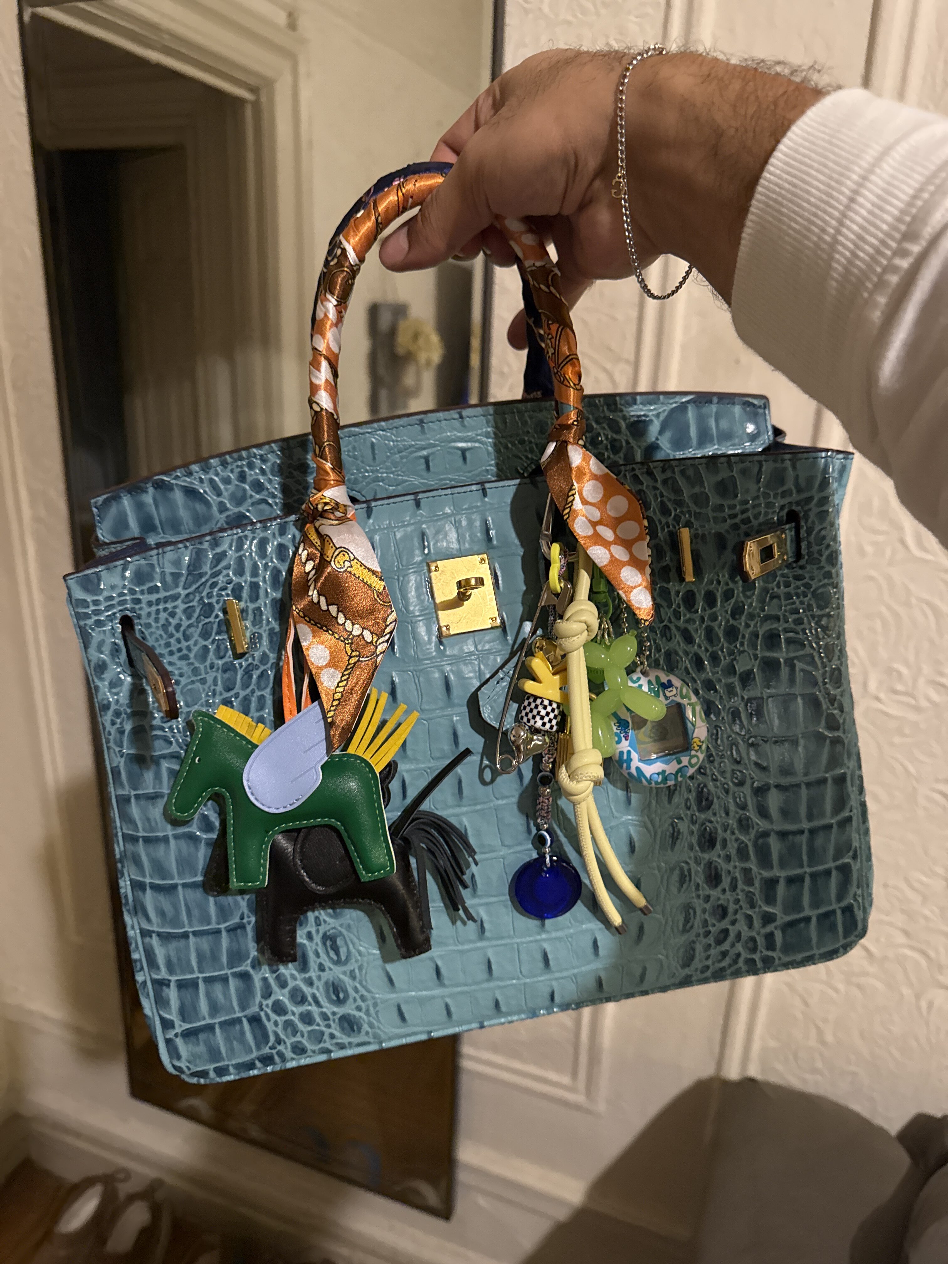 Women's Alligator Print Top Handle Bags in Split Leather photo review