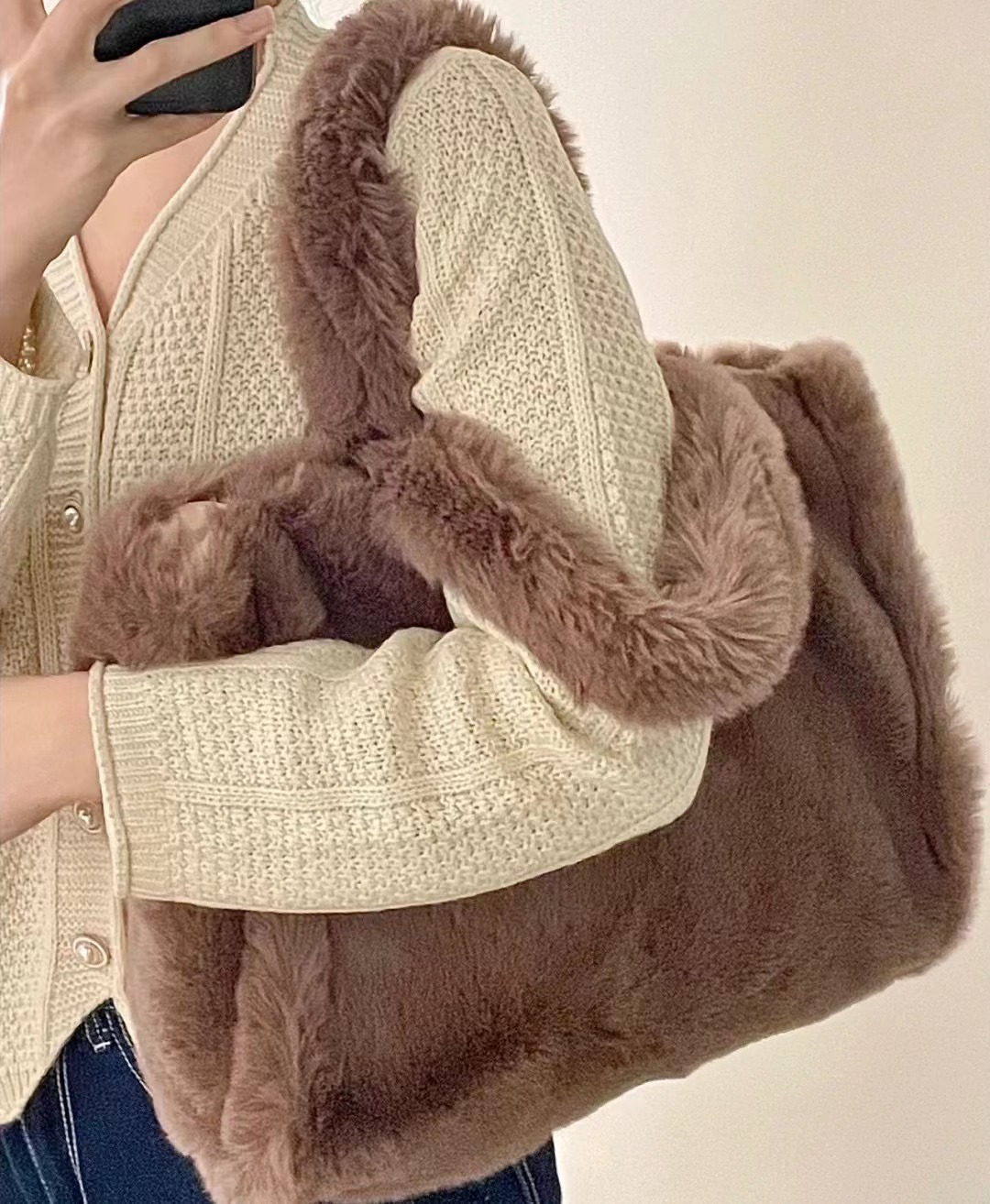 Women's Large Faux Fur Tote Bags photo review
