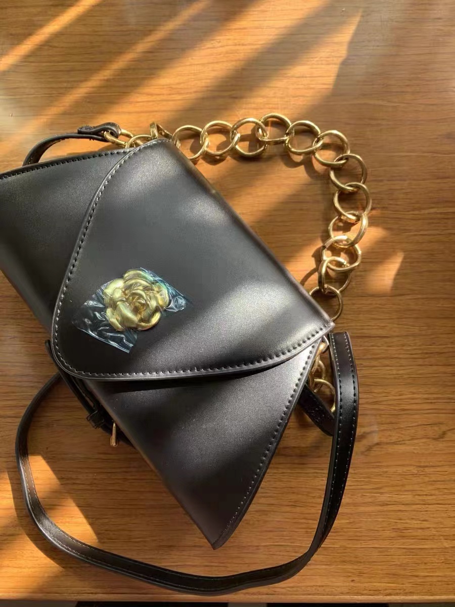 Women's Gold Chains Flap Baguette Bags in Vegan Leather photo review