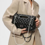 Women's Black Quilted Pearl Chain Crossbody Handbag