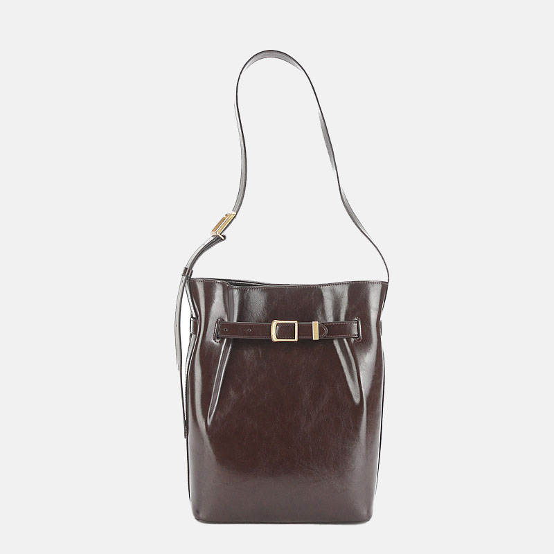Women's Genuine Leather Minimalist Crossbody Shoulder Bucket Bag