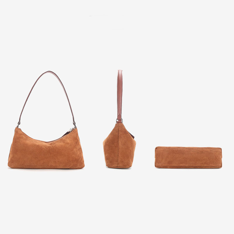 Sacs baguette pour femmes en cuir de vachette et daim