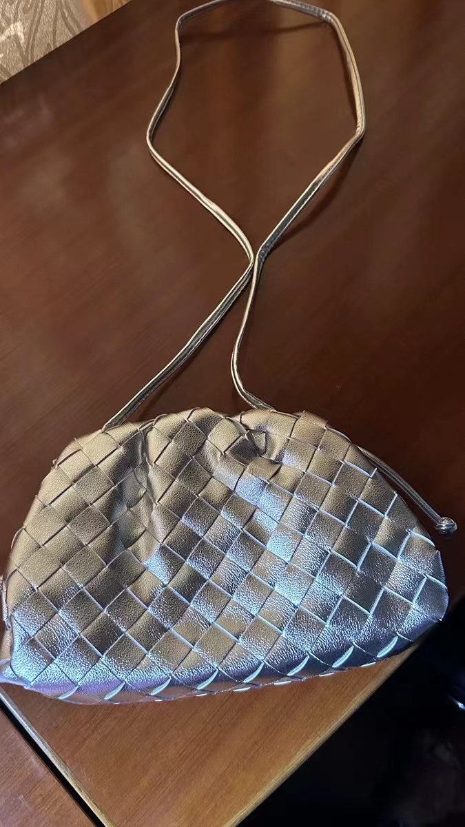 Women's Mini Woven Evening Clutch Bags in Metallic Vegan Leather photo review