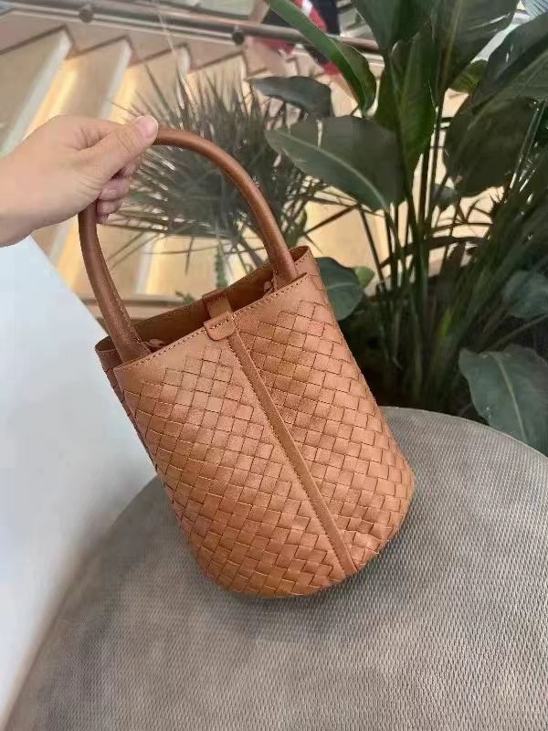 Women's Woven Genuine Lambskin Leather Top Handle Bucket bags photo review