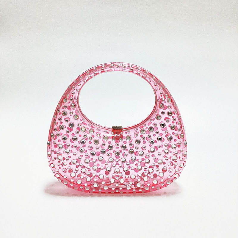 Women's Acrylic Rhinestone Lock Clasp Prom Handbag