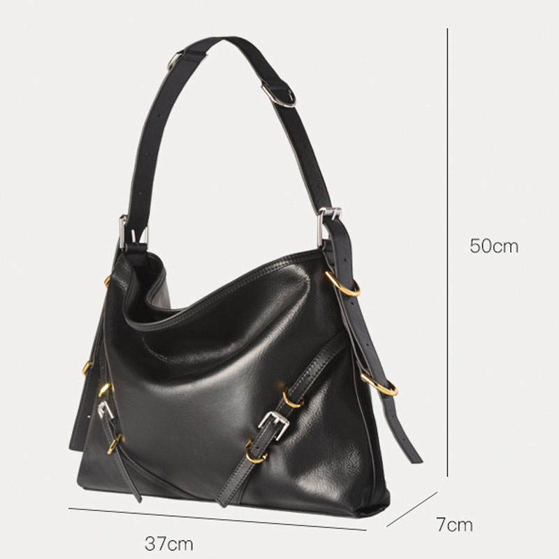 Women's Black Genuine Leather Minimalist Baguette Shoulder Tote Bags