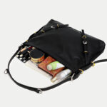 Women's Black Genuine Leather Minimalist Baguette Shoulder Tote Bags